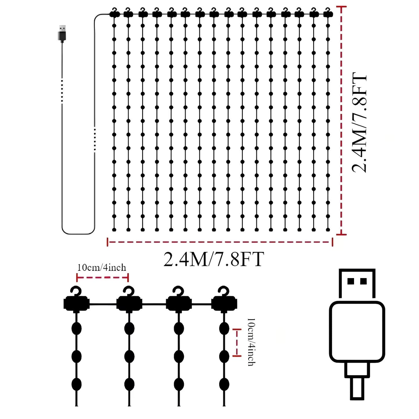 LED Decoration RGB Curtain Smart Lights App Controlled String Fairy Lights DIY Pattern and Text Programmable Music Sync Reote