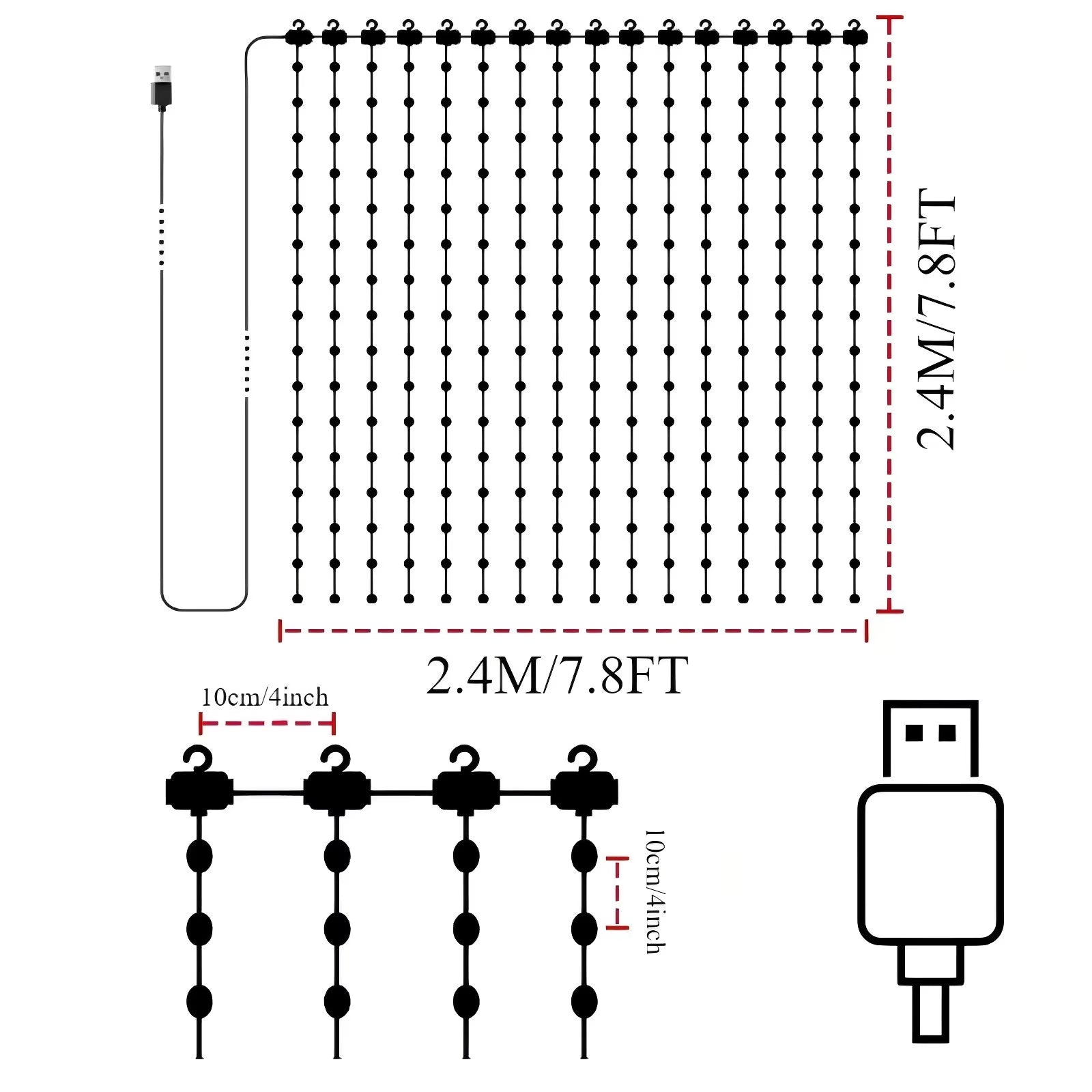 LED Decoration RGB Curtain Smart Lights App Controlled String Fairy Lights DIY Pattern and Text Programmable Music Sync Reote