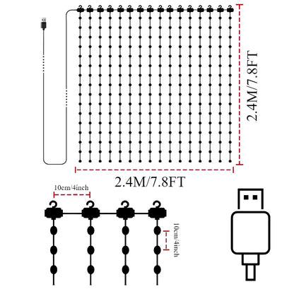 LED Decoration RGB Curtain Smart Lights App Controlled String Fairy Lights DIY Pattern and Text Programmable Music Sync Reote