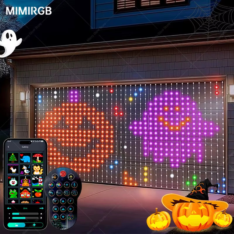 LED Decoration RGB Curtain Smart Lights App Controlled String Fairy Lights DIY Pattern and Text Programmable Music Sync Reote