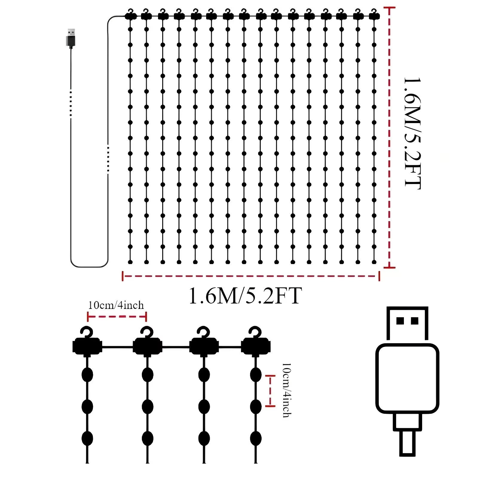 LED Decoration RGB Curtain Smart Lights App Controlled String Fairy Lights DIY Pattern and Text Programmable Music Sync Reote