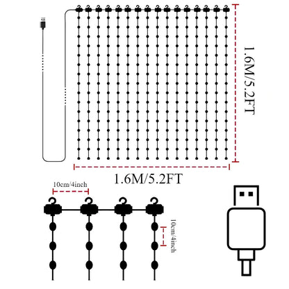 LED Decoration RGB Curtain Smart Lights App Controlled String Fairy Lights DIY Pattern and Text Programmable Music Sync Reote