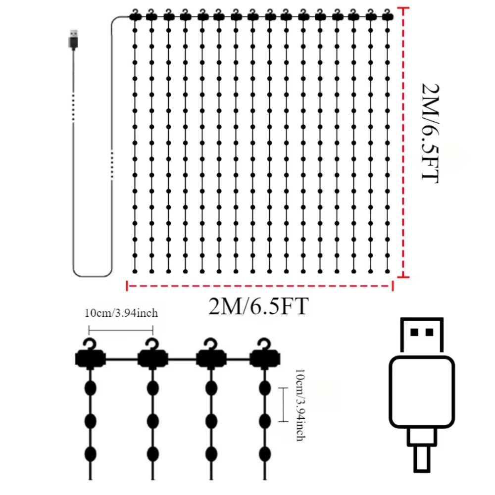 LED Decoration RGB Curtain Smart Lights App Controlled String Fairy Lights DIY Pattern and Text Programmable Music Sync Reote