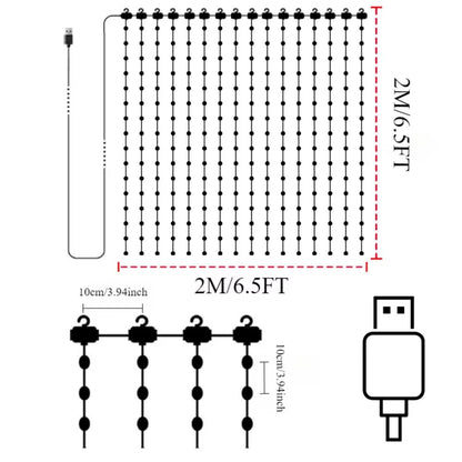 LED Decoration RGB Curtain Smart Lights App Controlled String Fairy Lights DIY Pattern and Text Programmable Music Sync Reote