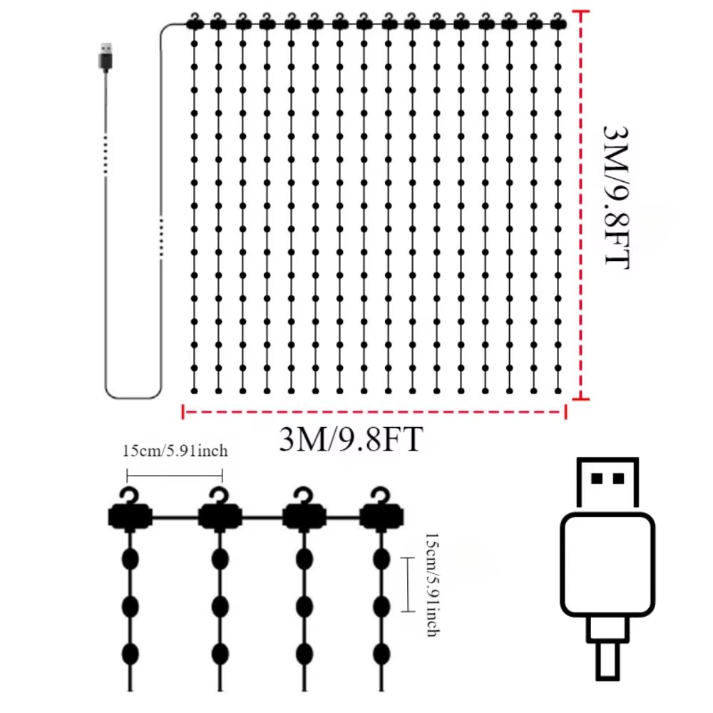 LED Decoration RGB Curtain Smart Lights App Controlled String Fairy Lights DIY Pattern and Text Programmable Music Sync Reote